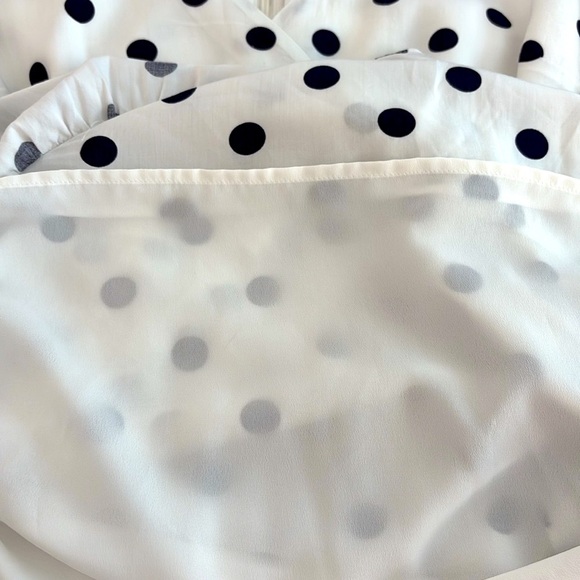 J. Crew White & Navy Polka Dot V-Neck, Front Cap Sleeve Ruffled,  Dress. Size 8 - Picture 11 of 13